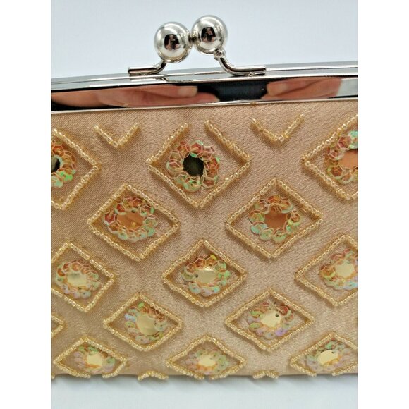 Ladies Evening Purse by Bertotti, gold sequined, with matching lipstick case - Picture 4 of 8